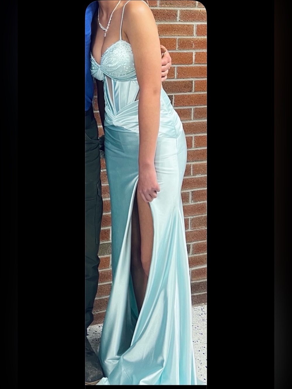 Light Blue Prom Dress with Front Slit - Picture 4 of 9